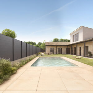 Valla de madera tecnológica Pro Fence alrededor de una piscina